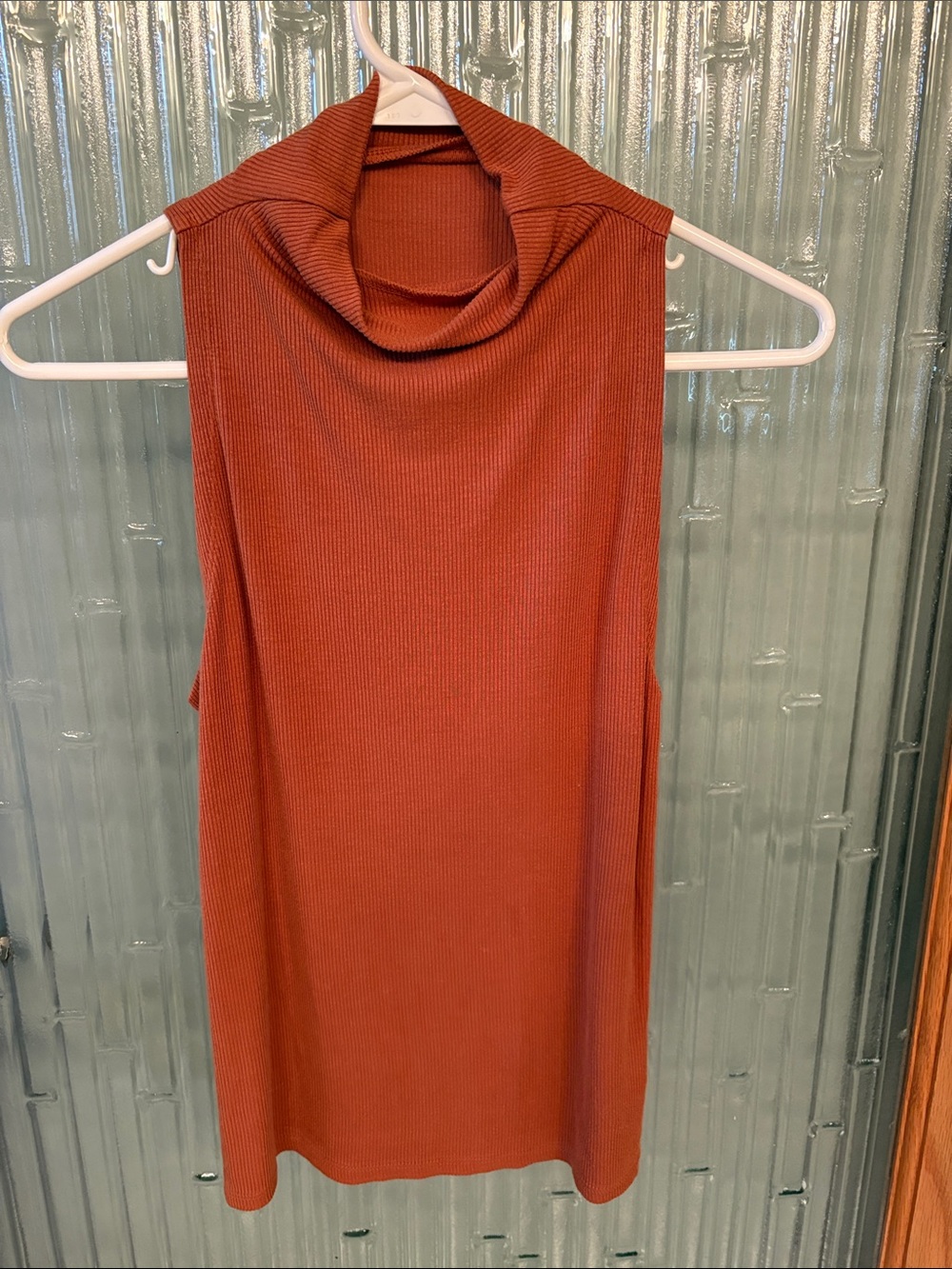 Me to We Sleeveless Cowl Neck Top in Rust